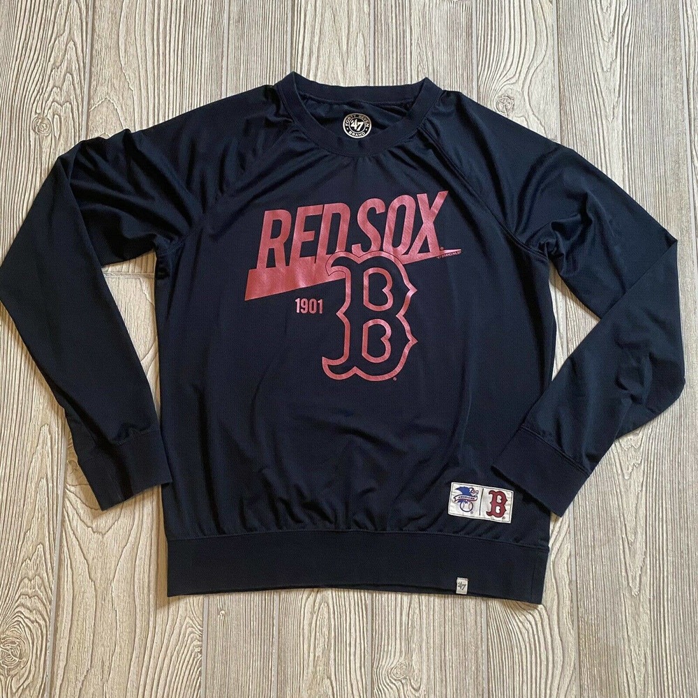 47 Brand Boston Red Sox LS Watmup Shirt Mens M Blue Stretch Breathable Mesh